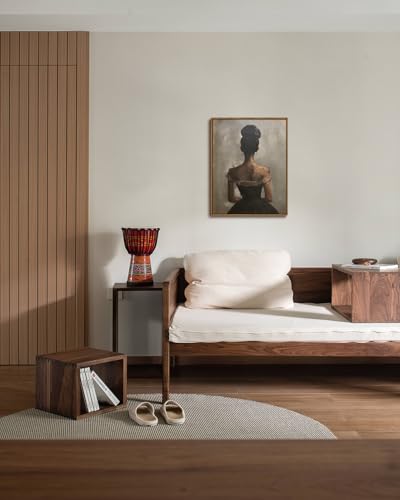 Image of KISSFOX Vintage Framed Wall Art Decor Victorian African American Pictures Paintings Wall Decor Moody Black Girl Canvas Art Prints Modern Farmhouse Black Woman Artwork For Kitchen Living Room Bedroom