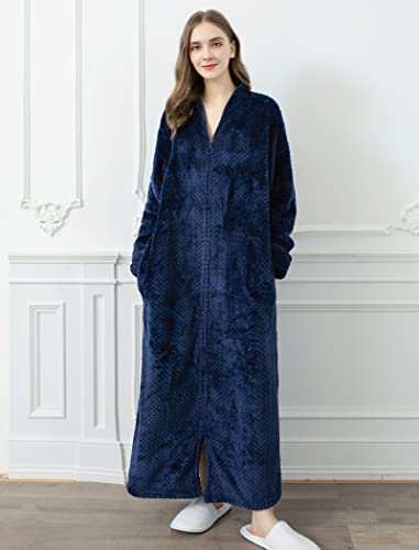 Locachy Women's Flannel Zip Warm Robe Cozy Fluffy Long Bathrobe Housecoats Nightgown Sleepwear3