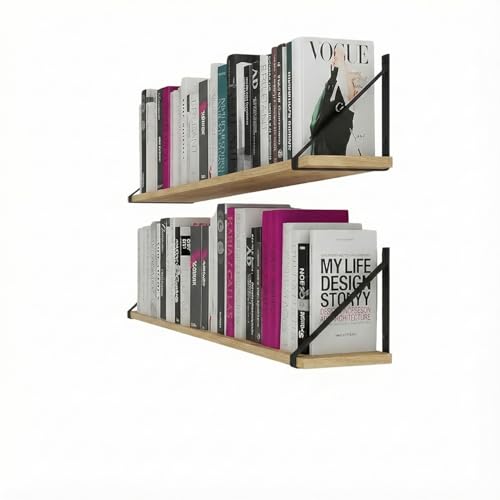 Image of Amazon Brand - Solimo Bookshelf for Wall with Metal Brackets | Home Decorative Wall Shelf | Wall Hanging Shelf for Books, Living Room, Bedroom (Design 1)