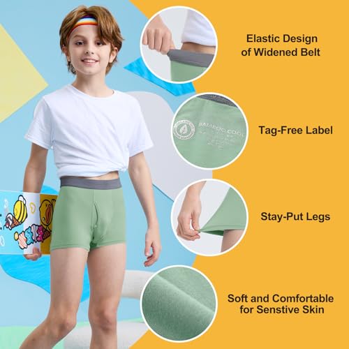 Image of BAMBOO COOL Boys' Boxer Briefs 6-18Y Underwear Moisture-Wicking Lightweight and Ultra Soft 6-Pack