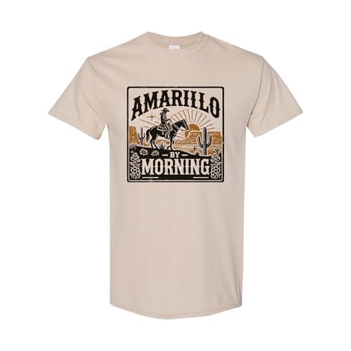 Amarillo by Morning Cowboy T-Shirt Western Desert Graphic Rodeo Tee Country Texas Vintage Style Shirt - Sand - Small