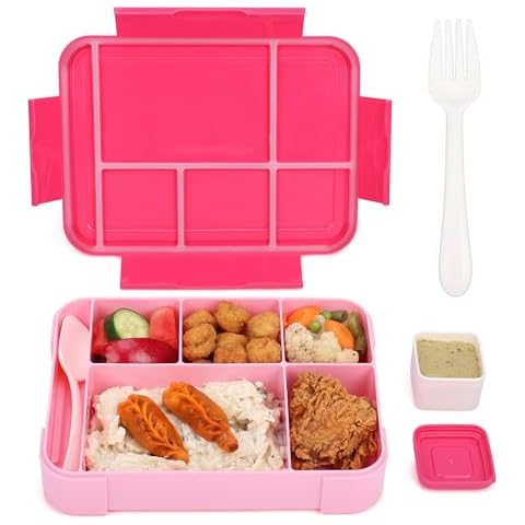 Belle Vous Pink Bento Lunch Box with Cutlery Cover