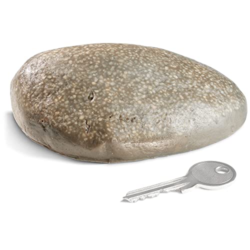 com-four® Schlüsselstein Pebblestone - Steinimitat mit Geheimfach - Kunstgestein für Geocaching - Schlüsselversteck in Stein-Optik - Steinattrappe - künstlicher Findling (1 Stück - flach)