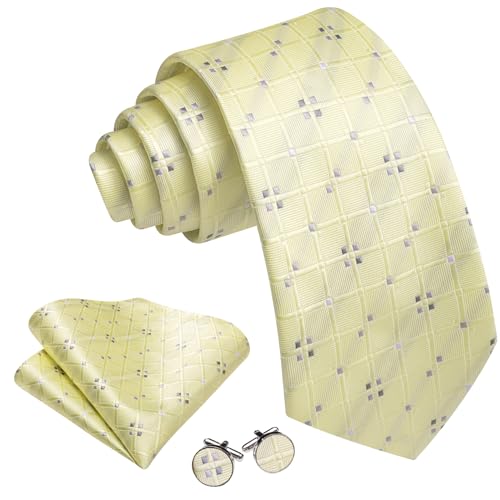 Image of YOHOWA Men Plaid /Striped Ties Set Silk Business Wedding Formal Fashion Necktie and Pocket Square Cufflinks Set
