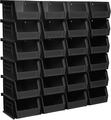 Image of Akro-Mils 30210 AkroBins Plastic Storage Bins, Space-Saving Stackable Bins for Garage, Pantry, Craft Organization, 5 inch x 4 inch x 3 inch, Black, 24-Pack