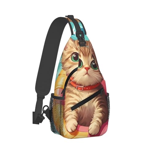 Cute Cat Swims Multi Functional Adjustable Single Shoulder Crossbody Bag,Casual Chest Bag, Suitable For Daily Travel,Unisex2