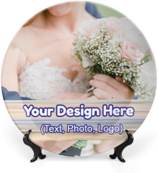 Custom Photo Commemorative Decorative Plates Personalized Picture Wall Plate with Display Stand Your Text Here Dinner Dessert Dish Ceramic Plate Ornament Home Office Table Decor Plate 10 Inch