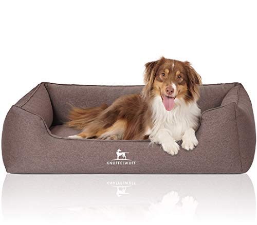 Knuffelwuff Orthopädisches Hundebett Leano aus Velours mit Handwebcharakter XL 105 x 75cm Braun - abnehmbarer Bezug - waschbar - für große, mittelgroße und kleine Hunde
