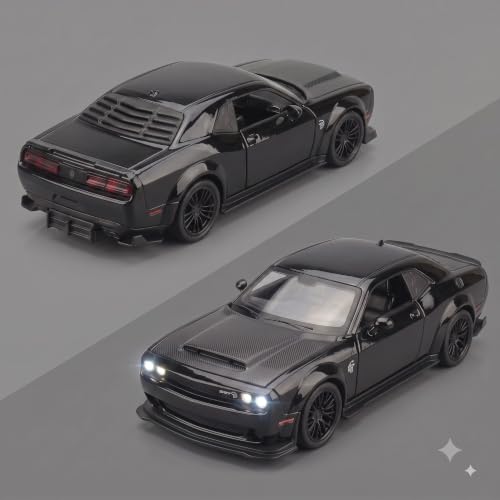 Image of 1:32 Scale Dodge Challenger Hellcat Die-Cast Metal Car Toy with Light & Sound, Pull-Back Action & Openable Doors