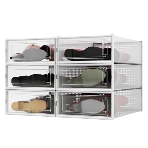 PARANTA 6-Piece Boot and Shoe Storage Box, Stackable Clear Plastic Shoe Box, Space-Saving Shoe...