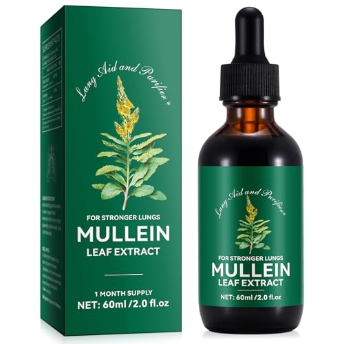 Mullein Drops for Lungs 2 Fl Oz - Mullein Leaf Extract for Lungs with Chlorophyll - Natural Herbal Supplement for Lung Cleanse, Respiratory Support, Boosts Immunity, Digestive Wellness