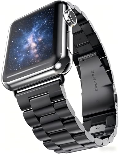 U191U Metal Bands Compatible with Apple Watch Band 41mm 40mm 38mm, Dressy Stainless Steel Chain Strap for Men iWatch Series Ultra/Ultra2/9/8/7/6/5/4/3/2/1 SE, Black