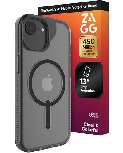 Image of ZAGG Santa Cruz Snap Case for iPhone 17e / 16e / 15 /14 / 13 - Slim, 13ft Drop Protection, Wireless Charging Compatible, Graphene Strength, 70% Recycled Material, Anti-Scratch, Secure Grip, Clear, Black