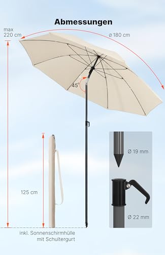 4smile Sonnenschirm Strand SunnyJoy, Beige - UPF 50+ Strandschirm Ø 180 cm, sicherer Sonnenschutz Strand, Strandschirm windfest stabil - Sonnenschirm mit Schutzhülle 5