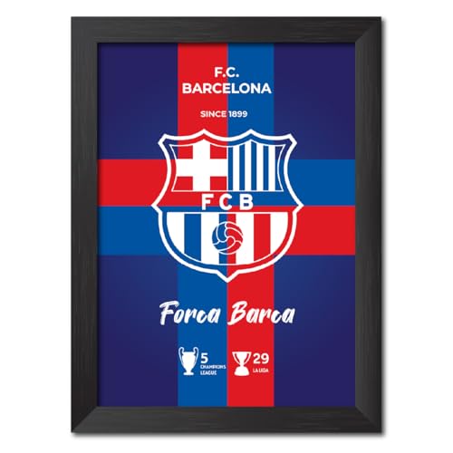 Image of TenorArts Barcelona Poster FCB White Logo Laminated Photo Frame Painting with Matt Finish Black Textures(12 inches x 9inches)