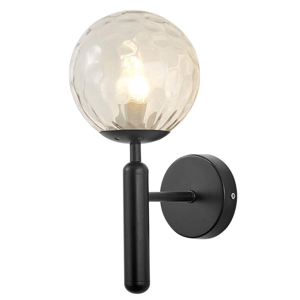 SXSCARKX Modern Globe Wall Light Fixture Black Sconces with Clear Glass Lampshade Minimalist Lamp Interior Decoration for Bedroom Living Room