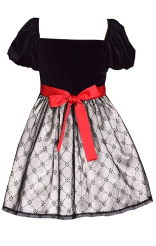 Bonnie Jean Girls 7-16 Red Black Puff Sleeve Holiday Christmas Dress2