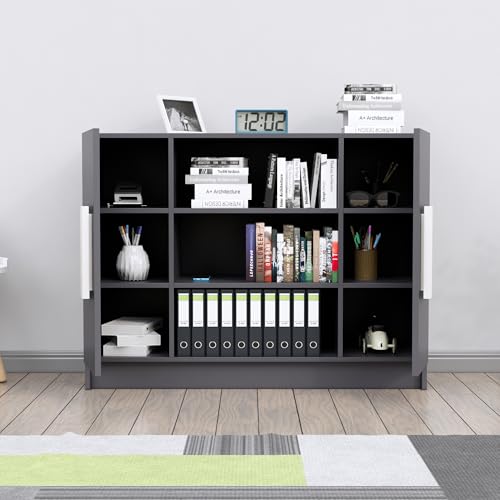 Image of Bniture Storage Cabinet Wooden Sideboard for Living Room with 3 Shelf and 2 Door | Multipurpose Book Shelf Storage Organizer Cabinet for Office Home Hallway Drawing Room Bedroom | Slate Grey