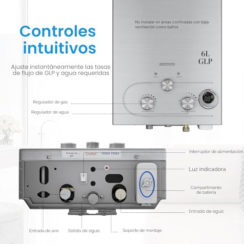 Miniatura 6 de Calentador De Agua De Gas Propano Gpl 6l 8l, Modo Invierno-Verano, Calentador Instantáneo Sin Depósito 16kw, Kit Ducha, Quemador Camping-Rv-Casa 6l