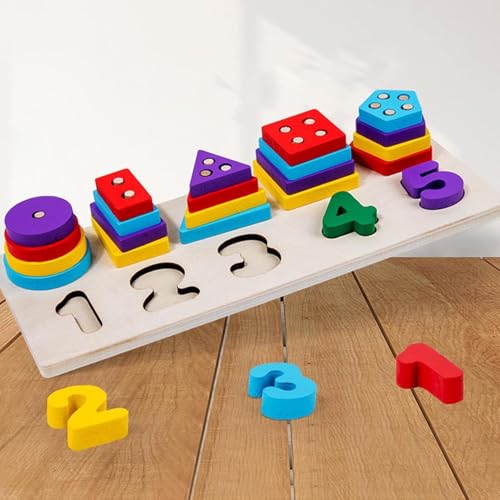 Image of SHINETOY ENTERTAIN KIDS Multifuction Shape Board,Sorting & Stacking Wooden Stackable Blocks for Toddlers,Color Recognition,Preschool Educational Toys Montessori Games Early Learning Puzzle Gift,16 Pcs