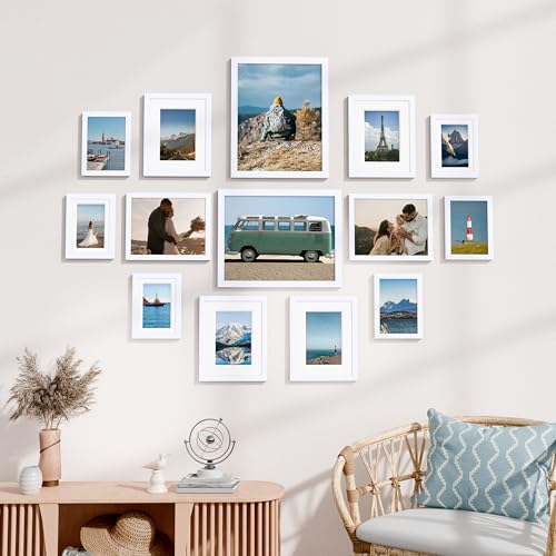 Image of Vittanly 14 Pack Picture Frames Collage Wall Decor, Gallery Wall Frame Set with 2Pcs 11x14, 6Pcs 8x10 and 6Pcs 5x7 Photo Frames, Picture Frame Set for Wall Collage or Tabletop Display, White