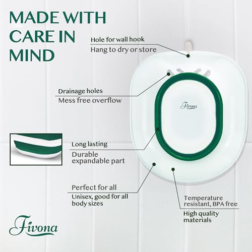 Image of Fivona Sitz Bath for Toilet Seat Postpartum and Hemorrhoids Care - Yoni Steam Seat - Foldable Basin for Epsom Salt Soak - Portable Bidet BPA Free Temperature Resistant - Universal Fit - Dark Green