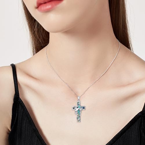 Ladytree Hummingbird Necklace S925 Sterling Silver Abalone Shell Cross Sunflower Necklaces Bird Catholic Jewelry Christian Gifts for Women2