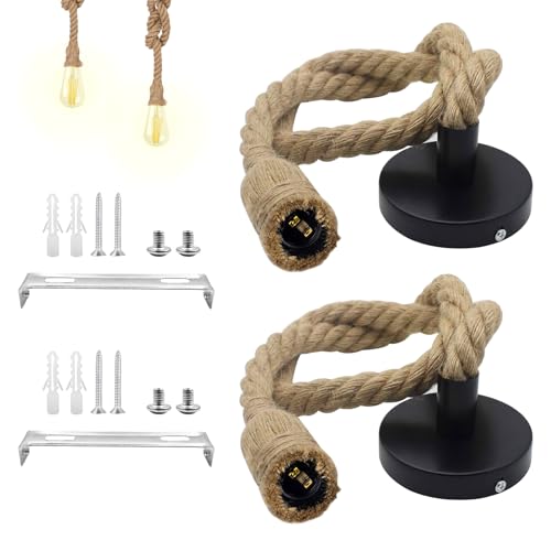 OMIGA 2 Piezas Lampara Techo Vintage Cuerda Lamparas Colgantes de Techo Portalamparas E27 Cuerda 100 CM Lamparas Techo Colgantes para Comedor Sala Cuarto Balcón (No incluida Bombilla)