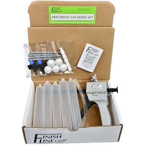Finish Line Caulk Precision 55 ML Manual Dripless Syringe Style Caulk/Paste/Fluid Dispenser, Empty Syringe Barrels, Tips, Caps and Filling System *Sealant Sold Separately. Cover