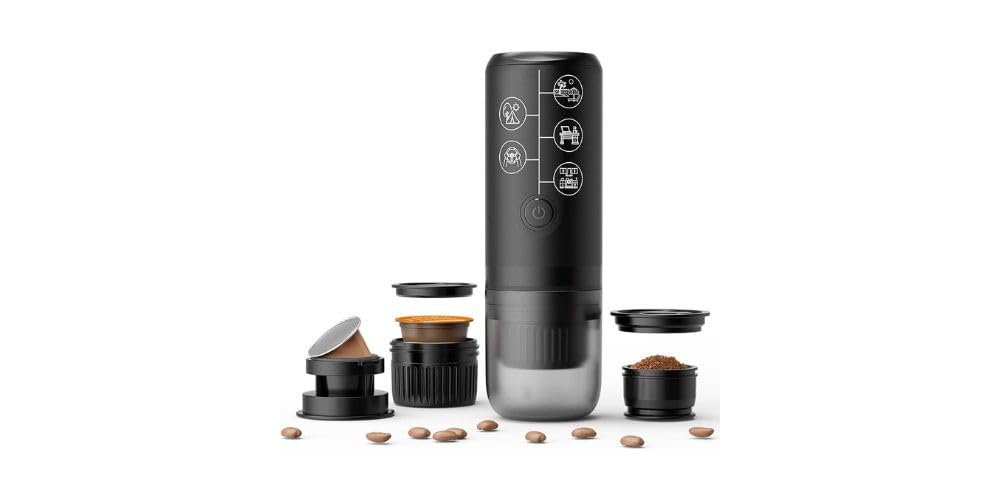 Macchina da Caffè Espresso Portatile da Viaggio, Nera, 17 Bar, Compatibile con Nespresso Capsule e Caffè Macinato, Ricarica USB-C