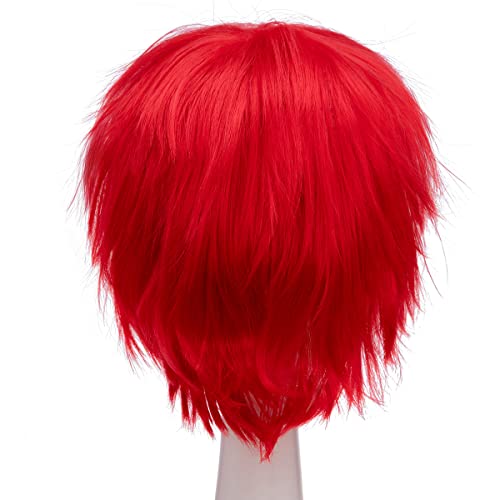 Women Mens Short Fluffy Straight Hair Wigs Anime Cosplay Party Dress Costume Wig (Red) #TOP4