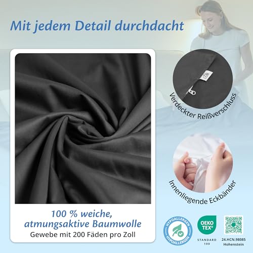 Ella Bettbezug 135x200 cm für Gewichtsdecke - Hergestellt aus 100% Baumwolle - Geeignet für 7 kg und 9 kg Gewichtsdecken - Anthrazitgrau