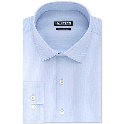 Unlisted by Kenneth Cole mens Slim Fit Checks and Stripes (Patterned) Dress Shirt, Sky Blue, 16 -16.5 Neck 34 -35 Sleeve US