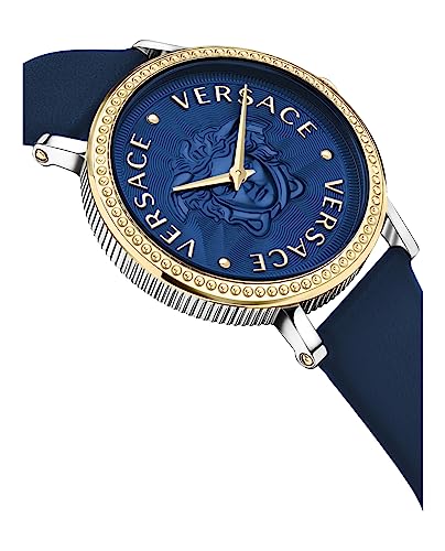 Versace V-Dollar Collection Luxury Womens Watch Timepieces with a Blue Strap and Dial Featuring a Two Tone Case3