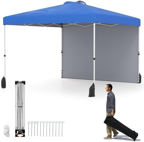 RELAX4LIFE Tenda Pop-up 3x3M con Parete Laterale & Tetto Ventilato, Borsa a Rotelle, 4 Sacchi di Sabbia, 4 Corde, 8 Picchetti, Riparo Portatile per Festa, Patio, Campeggio (BLU) — foto principale