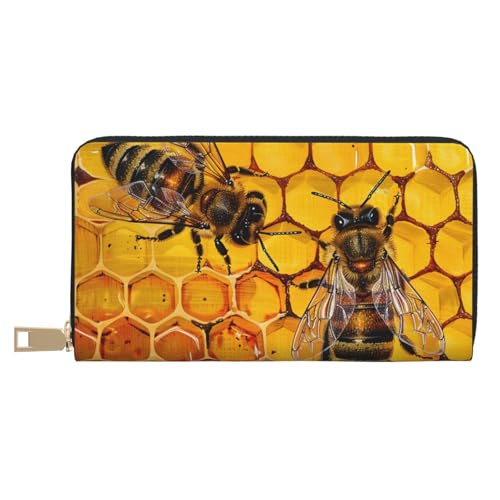 Portefeuille long imprimé nid d'abeille blanc en cuir synthétique avec grand porte-monnaie