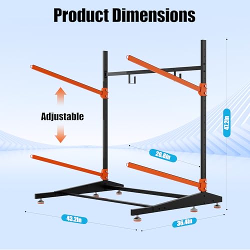 Image of Freestanding Kayak Storage Rack, 2-Tier Heavy Duty Outdoor Canoe Stand for Garage & Dock, Holds 220 lbs, Rust-Proof 304 Stainless Steel Hardware (Orange)