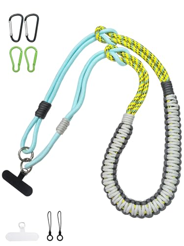 [Oumino] スマホストラップ ショルダー 携帯ストラップ スマホ iPhone 対応 ショルダーストラップ バッグストラップ 肩掛け 極太 130cm 編み込み カメラ ネックストラップ 首掛け 分割可能 アウトドア おしゃれ 全機種対応 (浅青黄黒ミクス)