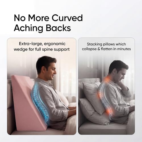 Image of Frido Wedge Plus Cushion for Sleeping & Acid Reflux Relief | Memory Foam Pillow | High Resillience Foam | Orthopedic Wedge Cushion for Leg Elevator | Pregnancy | GERD | Blush Pink- Pack of 1