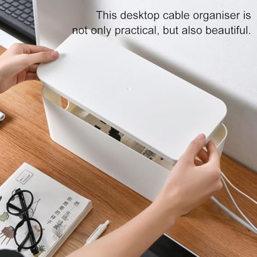 Comioke Kabelbox, Kabelmanagement Box, Kabel Organizer Box mit Deckel, Aufbewahrungsbox für Kabel, Kabelkasten zum Verstecken und Ordnen von Kabeln (Weiß)