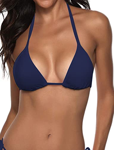 Image of Suvimuga Women's Triangle Bikini Top Push up Padded Halter String Bathing Suits Top