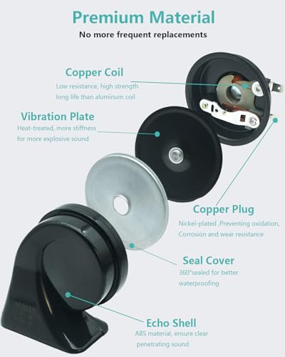 Neoget DL165-80T Car Horn 12V Universal Super Loud Auto Horn Electric Waterproof Horn Low High Two Tone Fit thumb #2