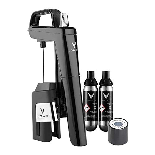 Coravin  Model Six Core Sistema de Preservación de Vino - 2 Cápsulas de Gas y Tapón de Rosca  En Color Negro Metalizado