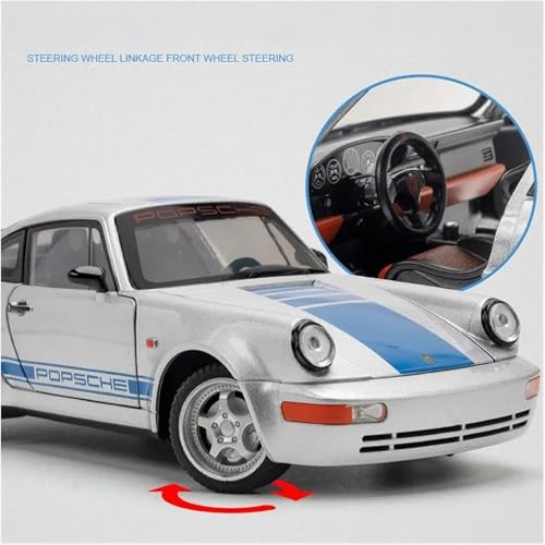 Image of 1:24 Porsche 911 964 Carrera RS Diecast Alloy Model Car - Classic Sports Pull Back Toy with Sound, Light & Openable Doors - Collectible Car for Kids & Adults