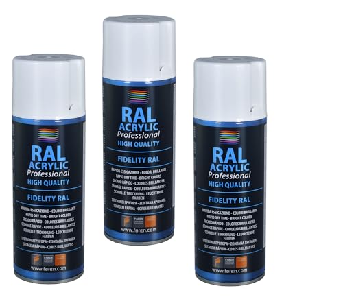 Faren Ral Acrylic, Vernice Spray Acrilica 100%, Smalto Fidelity Ral, Colori Brillanti A Rapida Essiccazione, 400Ml (Ral 3002 Rosso Carminio)(3Pz)