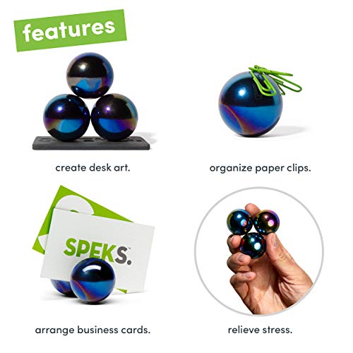 Speks Super Oilslick Set of 3 (33mm) Magnetic Balls - Sculptural Fun Stress Relief Desk Toy and Base for Adults