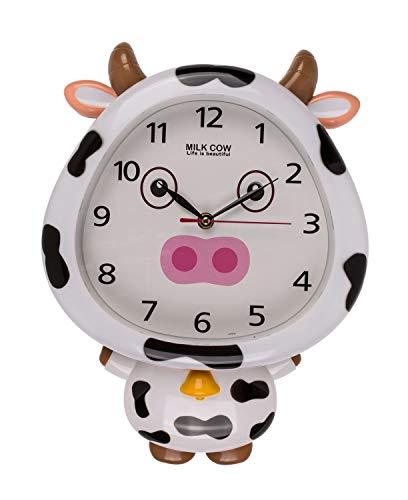 Out of the blue 79/3274 Horloge Murale en Plastique pour Enfant Motif Vache avec Yeux Mobiles et Corps Env. 26 x 33 cm