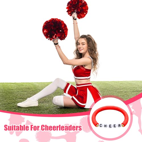 Image of Landical 24 Pcs Cheerleader Gifts Stackable Clay Bead Cheer Bracelets Friendship Bracelets Senior Night Cheer Gifts for Girls(Red)