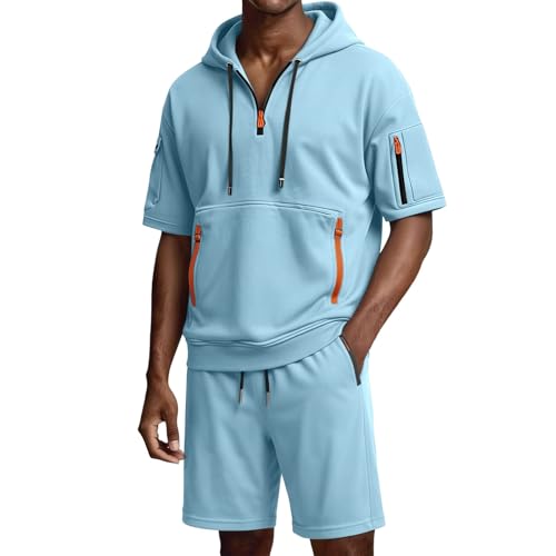 Tenue de sport décontractée homme avec short élastique et sweat à capuche