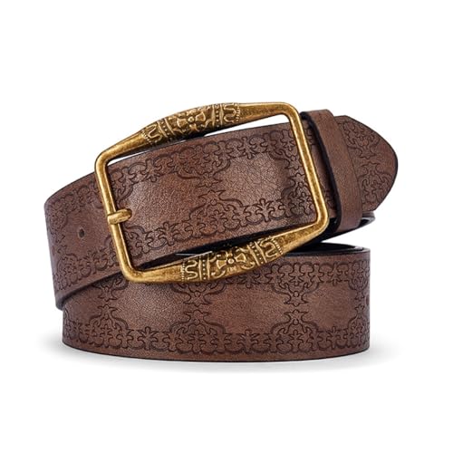 Bounzhi Western Leather Belt for Women Buckle Jeans Belt Vintage Ladies Waist Belt Cowboys Cowgirls Belt